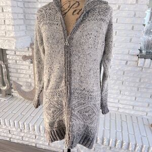 Inis Crafts Kbit Cardigan Sweater Wool Hood Front Zipper Size S